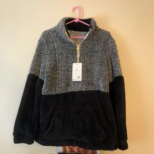 sherpa color block quarter zip up